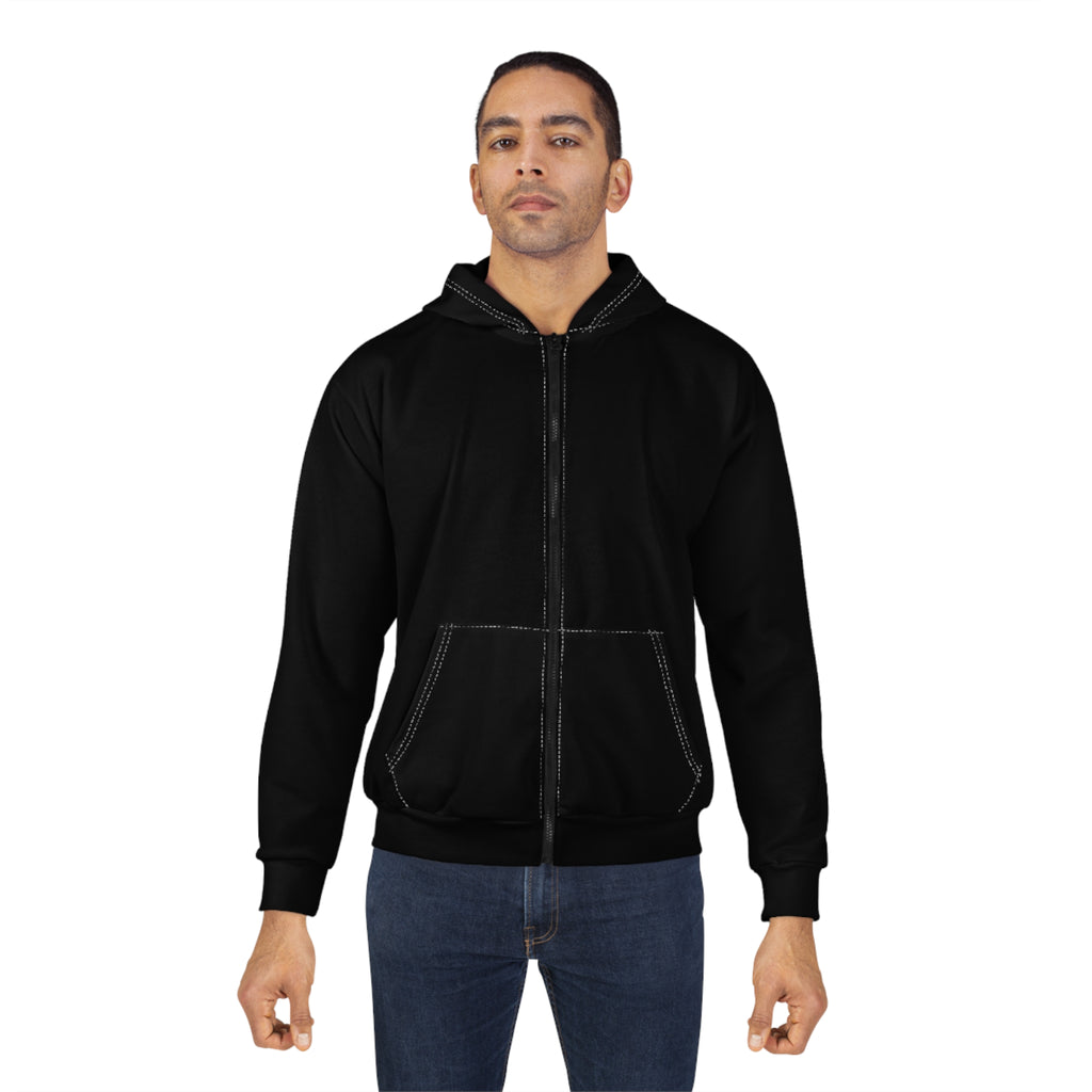 Black Zip Hoodie | All-Over Print Full-Zip Hooded Sweatshirt