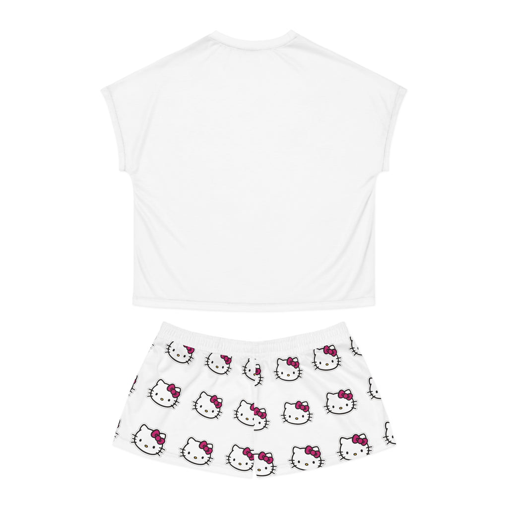 Cute Cat Character Holding Heart Pajama Set | Women's Shorts Top