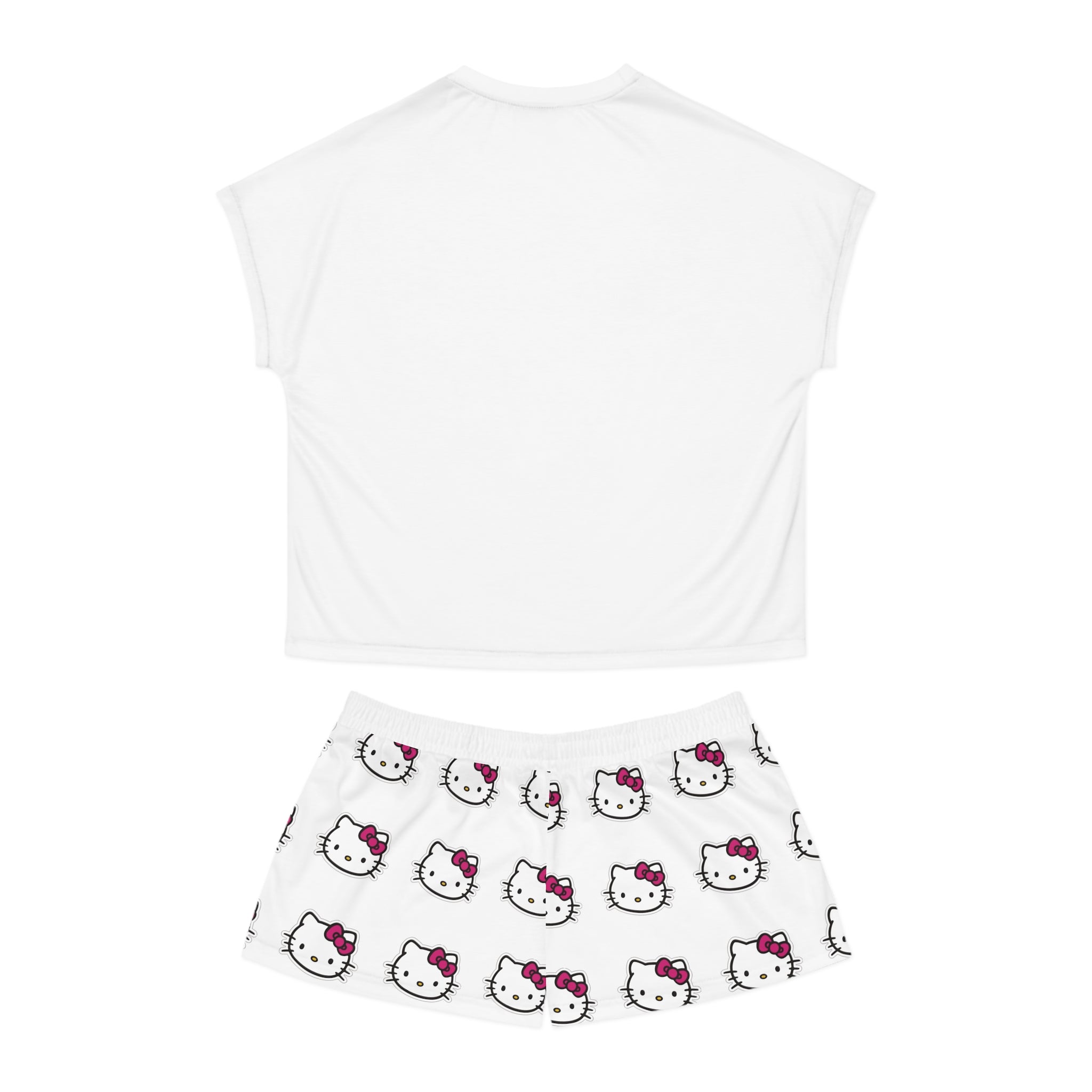 Cute Cat Character Holding Heart Pajama Set | Women's Shorts Top