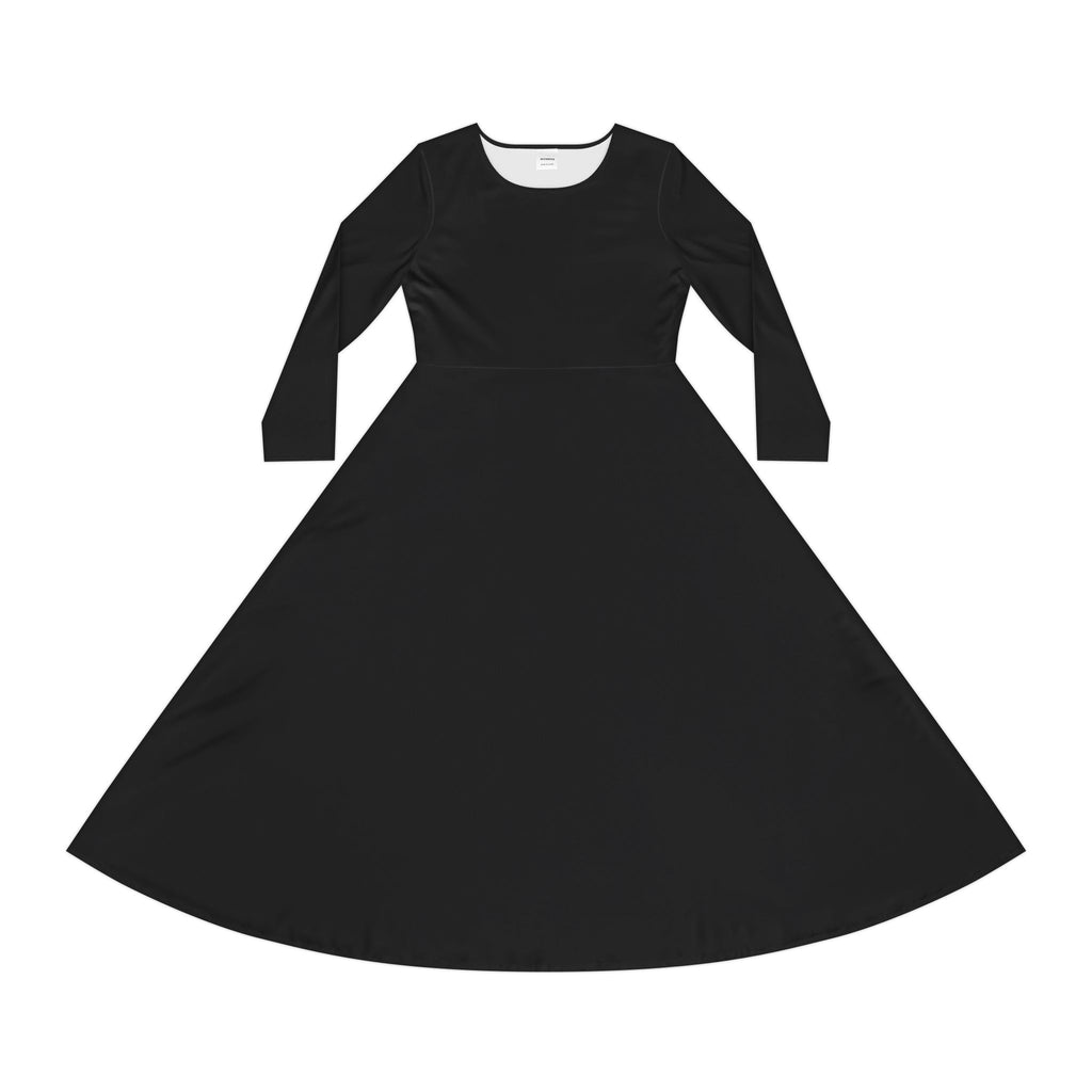 Solid Black Long Sleeve Dance Dress | Flared Skirt, AOP