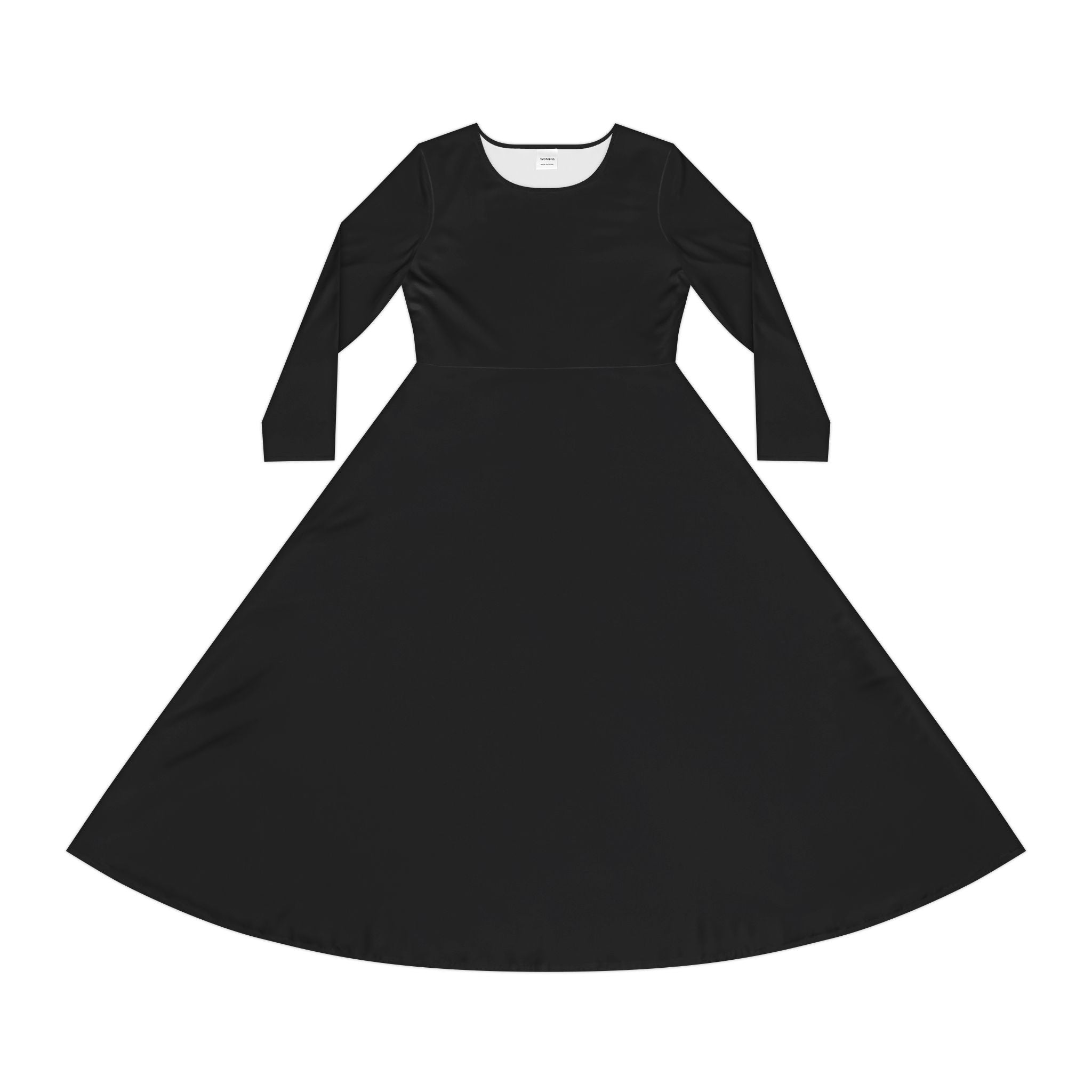 Solid Black Long Sleeve Dance Dress | Flared Skirt, AOP