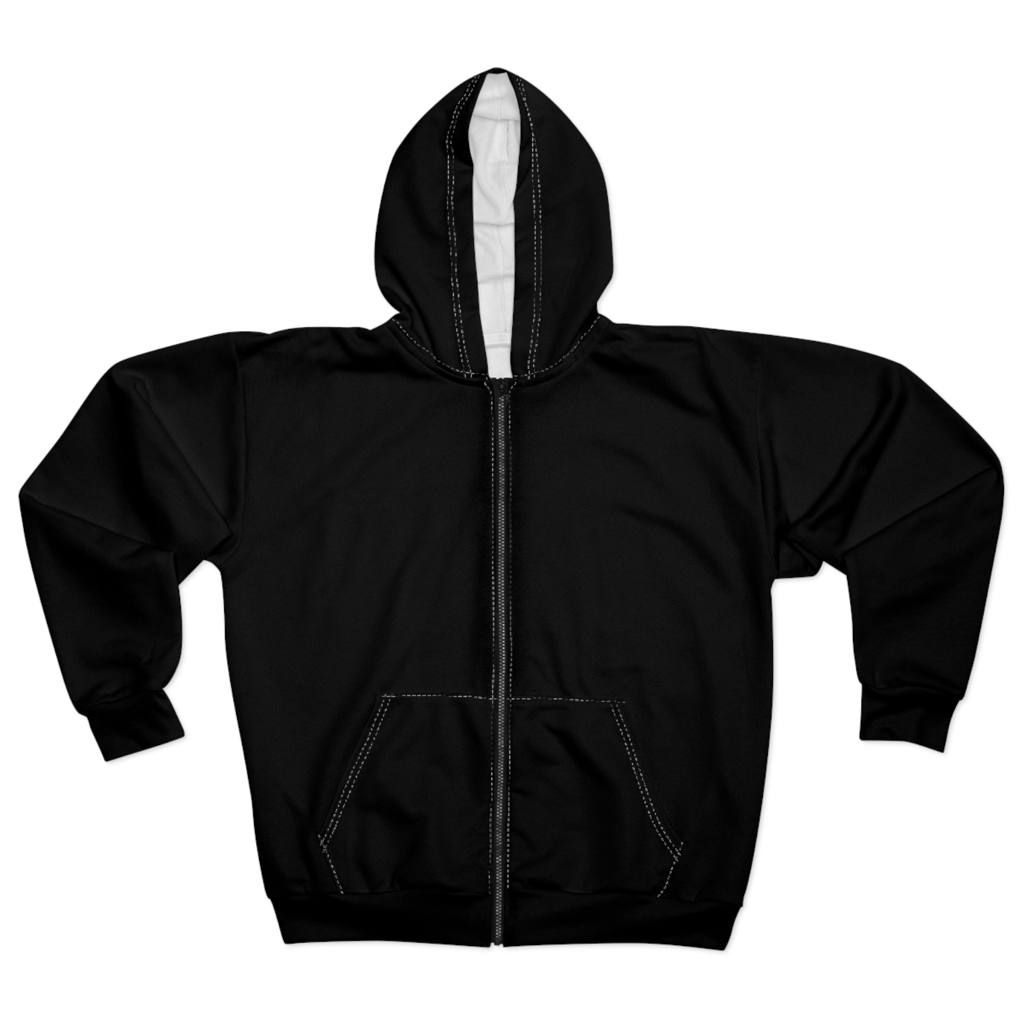Black Zip Hoodie | All-Over Print Full-Zip Hooded Sweatshirt