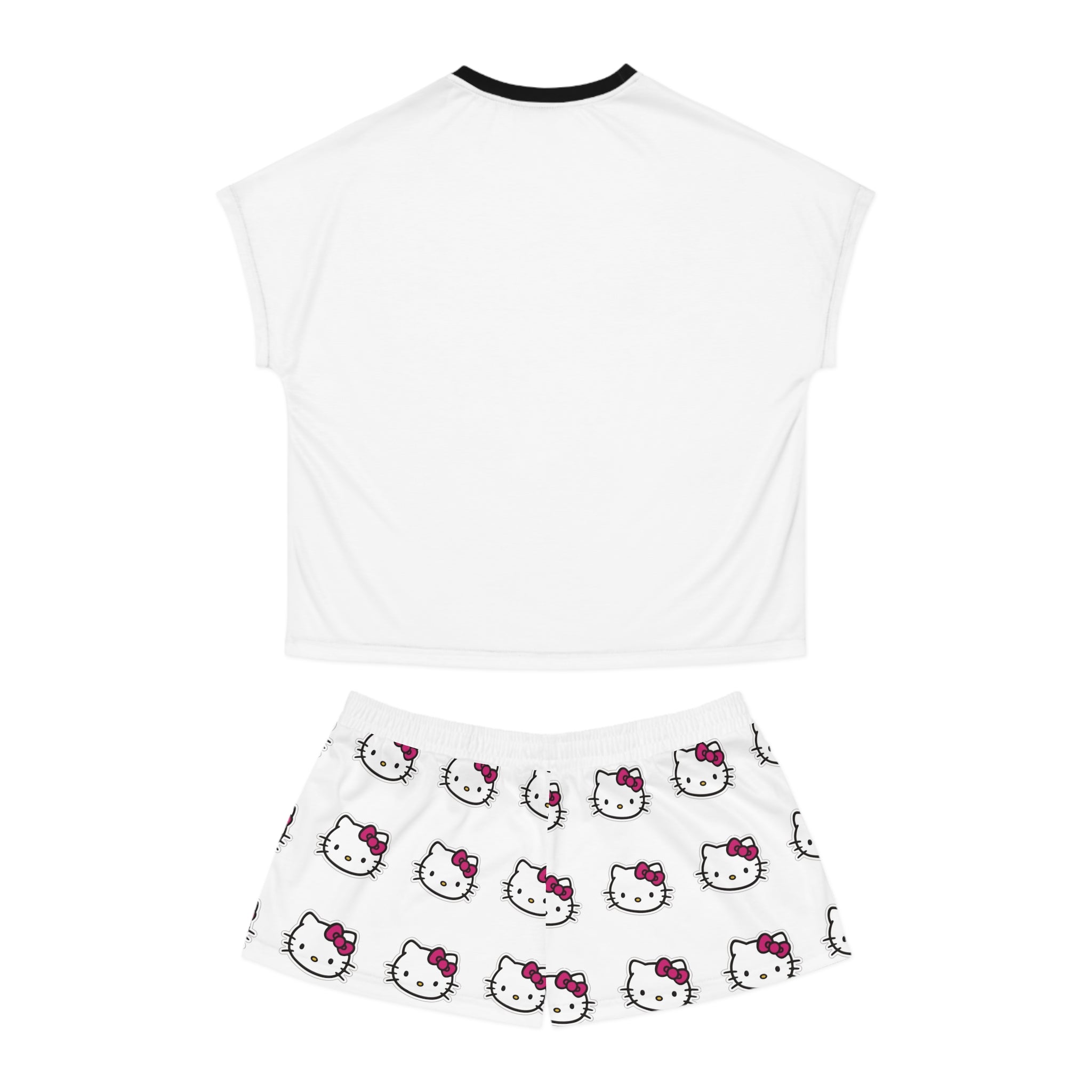 Cute Cat Character Holding Heart Pajama Set | Women's Shorts Top