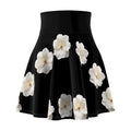 White Camellia Floral Skater Skirt | Black Background