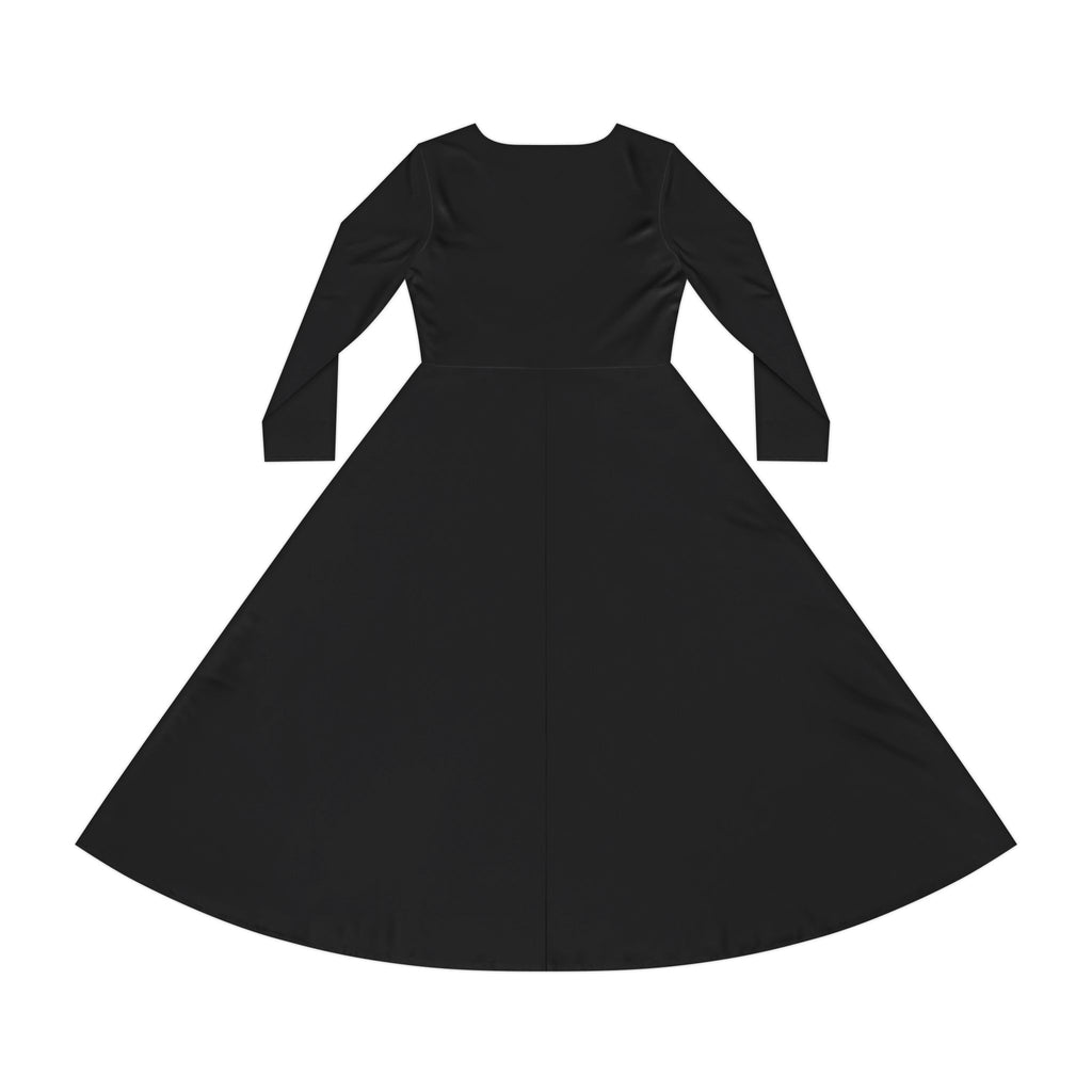 Solid Black Long Sleeve Dance Dress | Flared Skirt, AOP