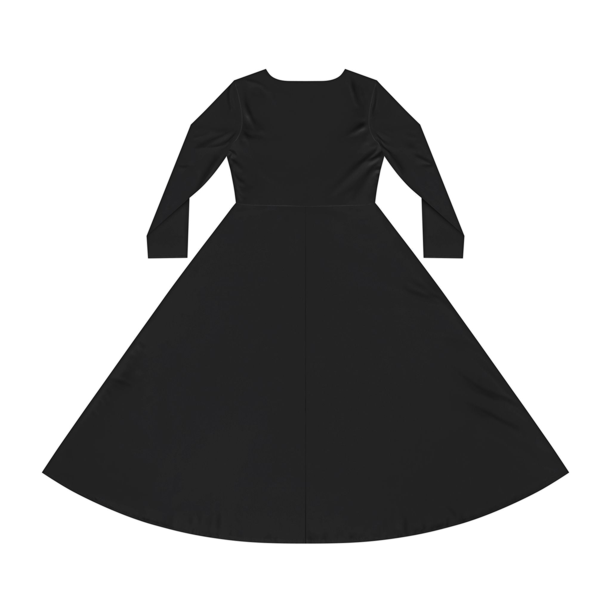 Solid Black Long Sleeve Dance Dress | Flared Skirt, AOP